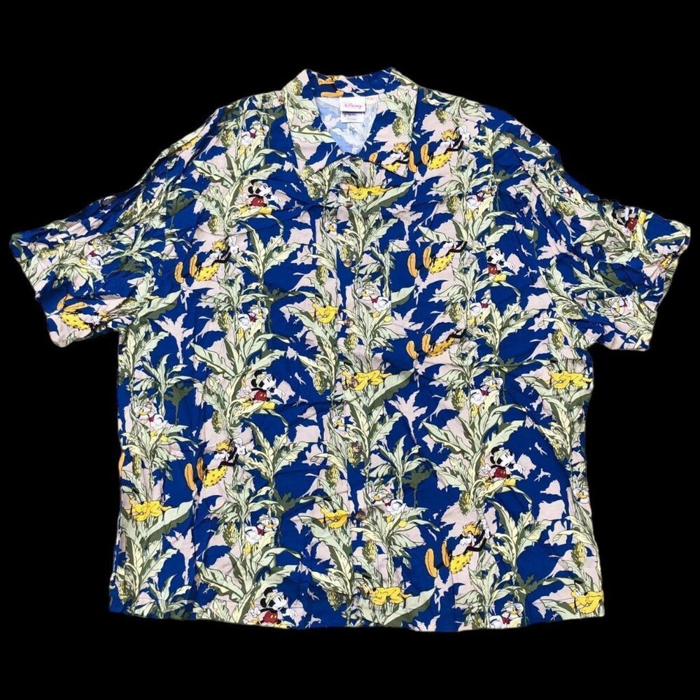 Vintage 2000s Disney Store Mickey Donald Goofy Pluto Hawaiian Shirt Adult Size X